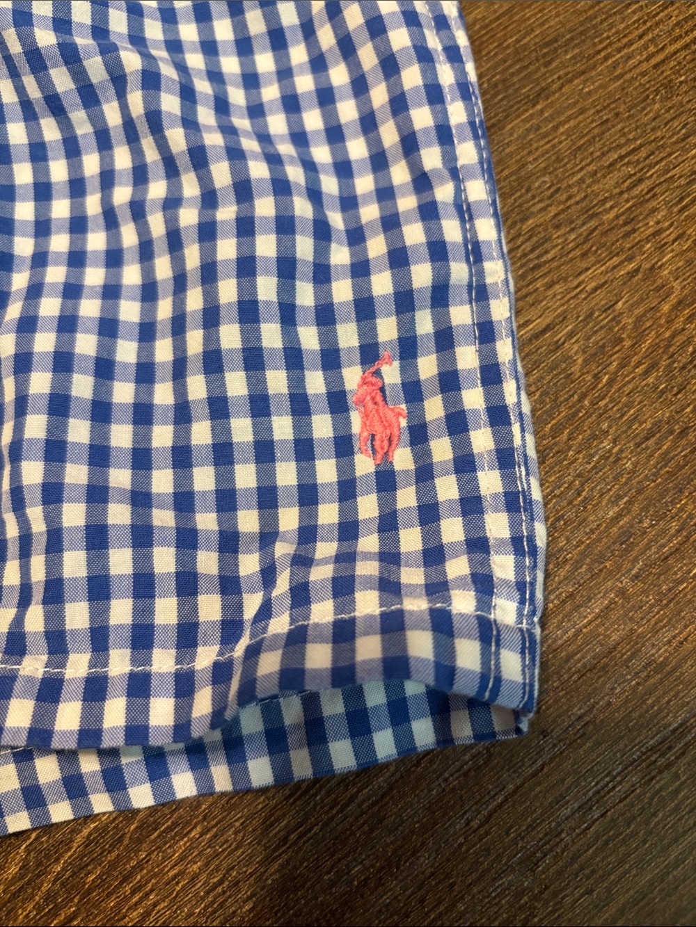 Boy’s Ralph Lauren Blue and White Gingham Swim Trunks